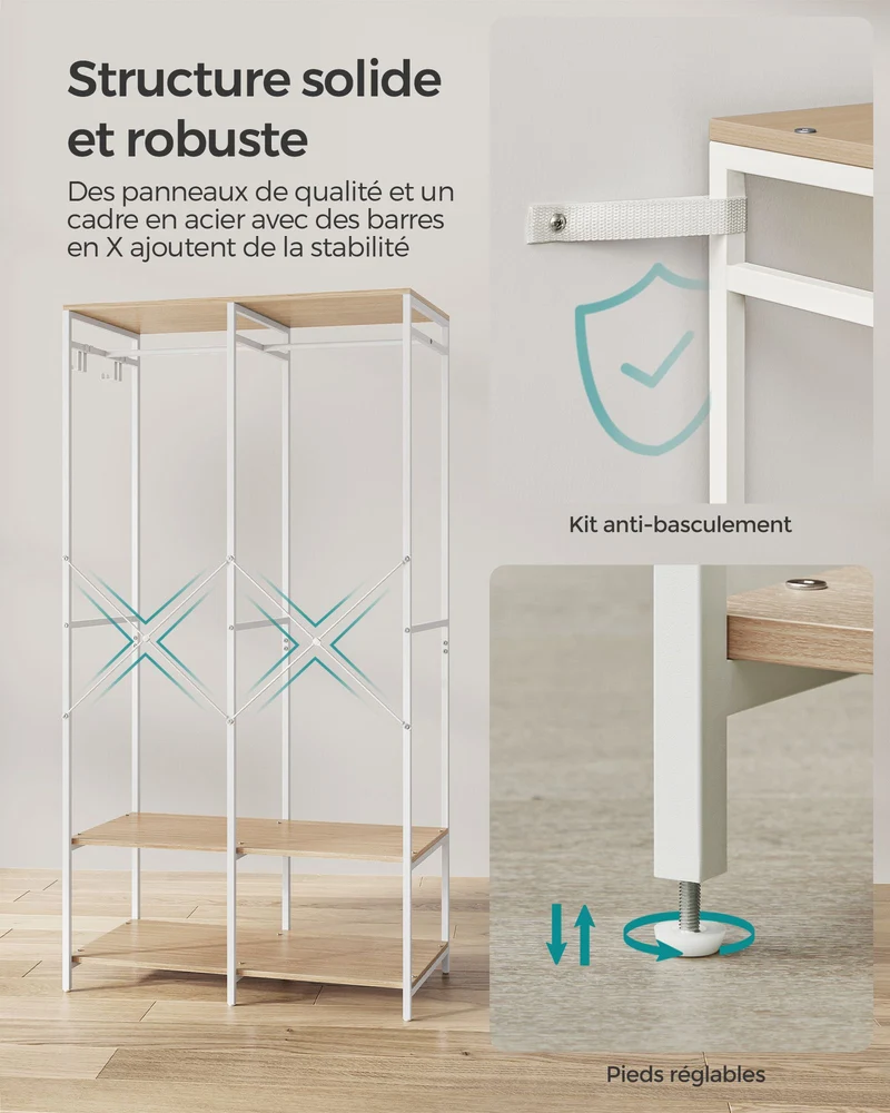 Armoire de rangement portable avec étagères et tringle 40 x 94,5 x 180 cm style moderne en aggloméré beige 12_0011401