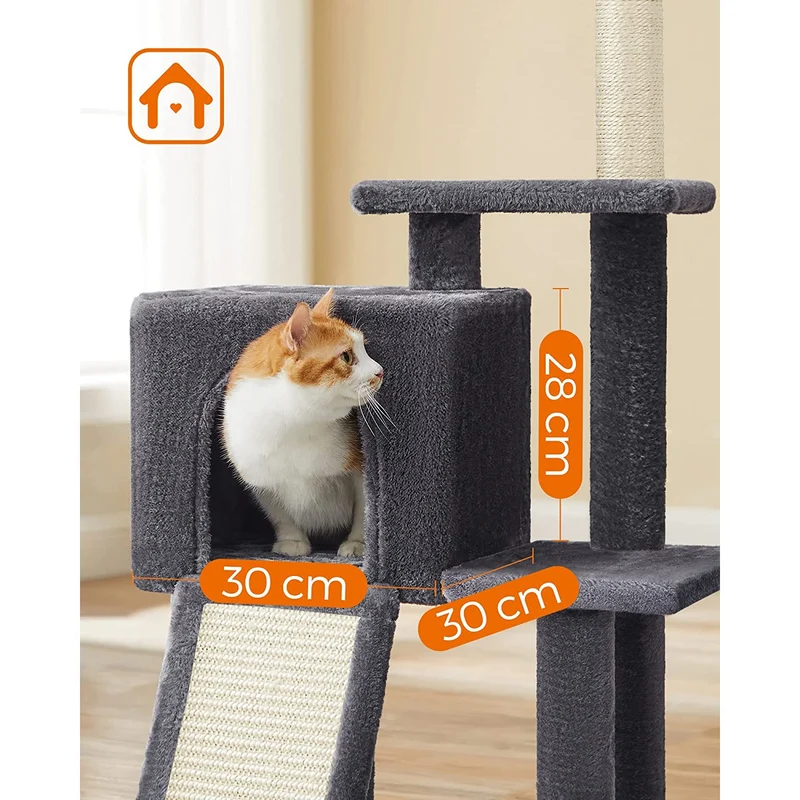Arbre à chat tour de jeux 42 x 32 x 118 cm design moderne pour 2 chats en aggloméré gris foncé 12_0010642