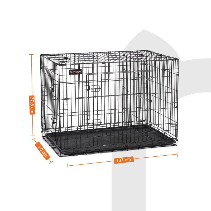 Cage pour chien pliable 107 x 70 x 77,5 cm transportable avec 2 portes verrouillables style moderne en fer noir 12_0008424