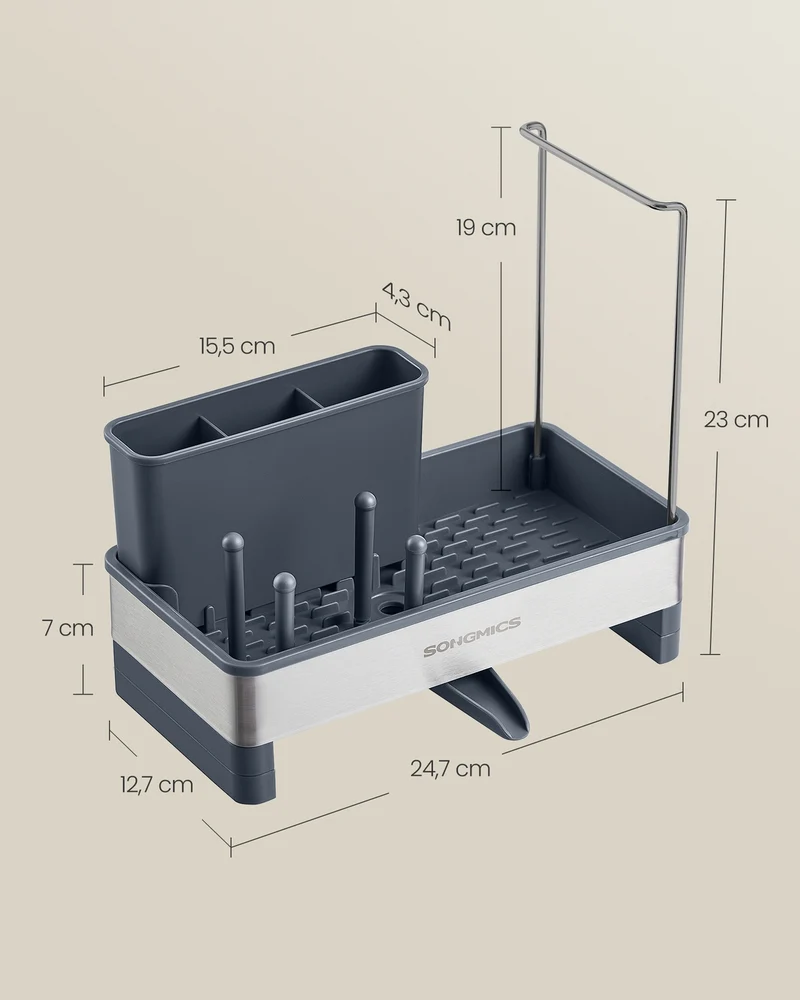 Organisateur évier de cuisine porte-accessoires pratique pour brosses savon 12,7 x 24,7 x 23 cm en acier inoxydable gris 12_0012215