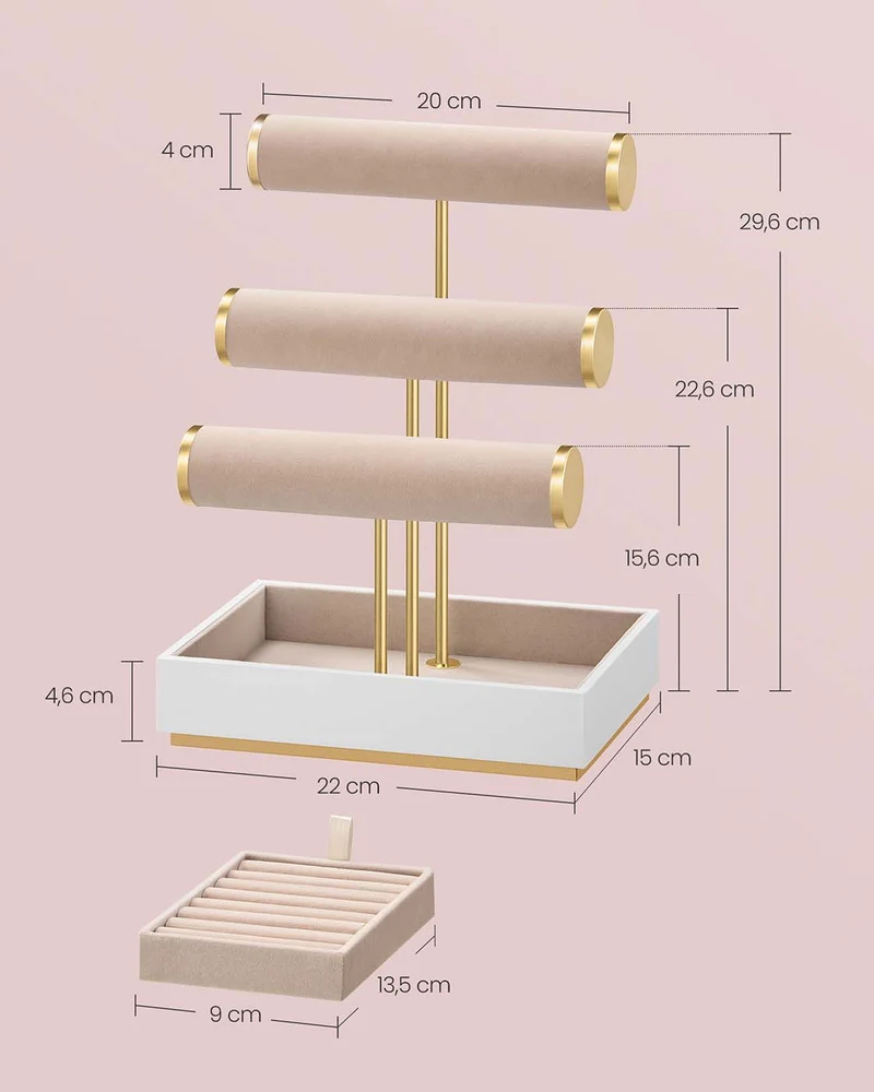 Porte-bracelet support bijoux 15 x 22 x 29,6 cm pratique 3 niveaux design moderne en MDF blanc 12_0012127
