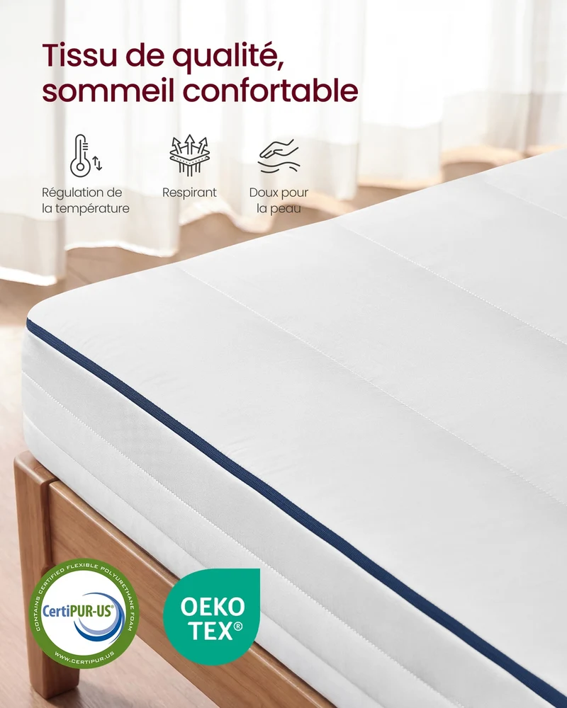 Matelas 190 x 140 x 16 cm soutien mi-ferme 7 zones housse amovible et lavable confort optimal en mousse blanche 12_0012866