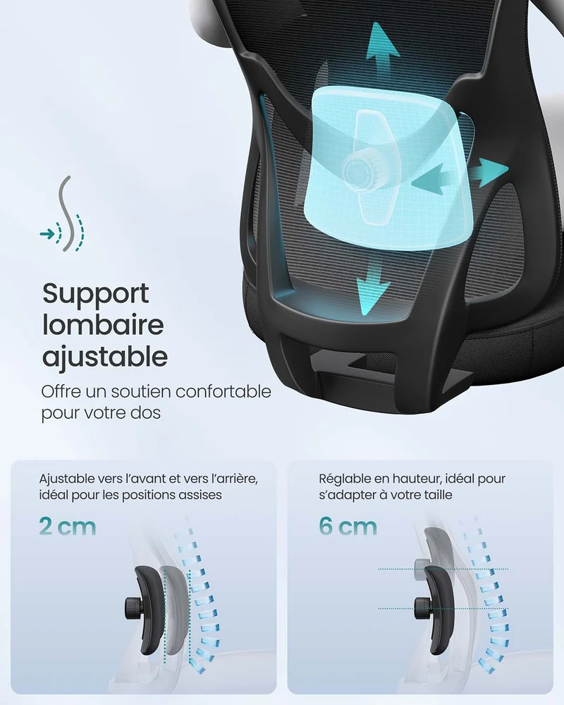Chaise de bureau ergonomique réglable hauteur 70 x 70 x 136 cm soutien lombaire appui-tête design moderne en plastique noir 12_0012412