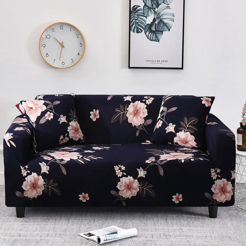 Housse Canapé Fleurie Bleu Marine