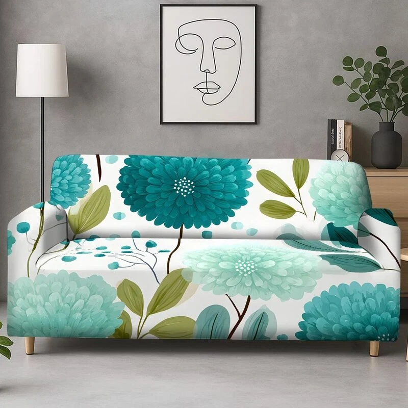 Housse Canapé Fleurie Bleu Turquoise