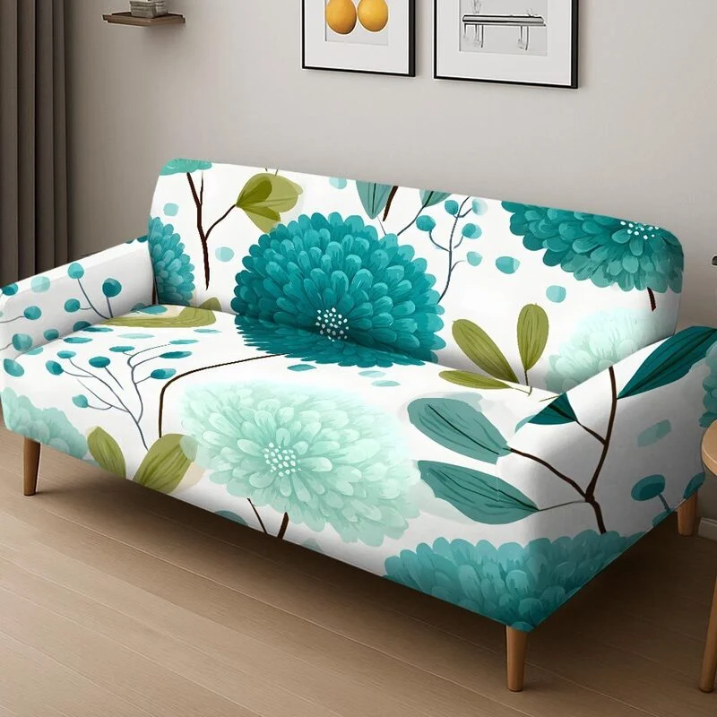 Housse Canapé Fleurie Bleu Turquoise