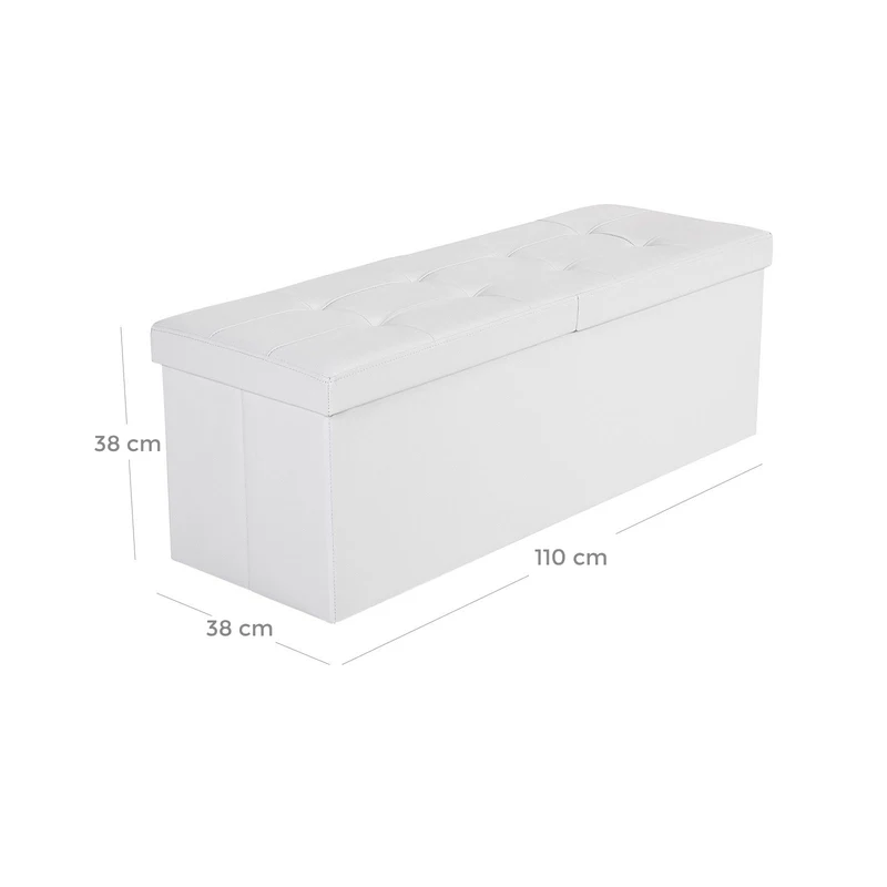 Coffre de rangement banc pliable 110 x 38 x 38 cm capacité 120 litres style moderne déco intérieur en MDF blanc 12_0008996
