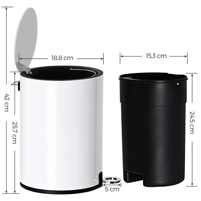 Poubelle de salle de bain avec pédale 26,3 x 18,8 x 25,7 cm capacité 3 L finition mate design épuré en acier blanc 12_0008231