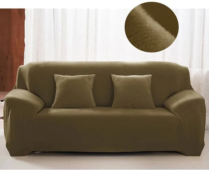 Housse Canapé Velours Kaki