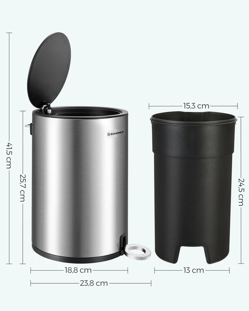Poubelle de salle de bain avec pédale 23,8 x 18,8 x 25,7 cm ouverture silencieuse surface en acier noir 12_0008717