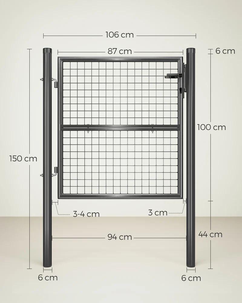 Portillon de jardin grillagé sécurisé avec serrure 87 x 90 cm style contemporain en acier galvanisé gris 12_0008589