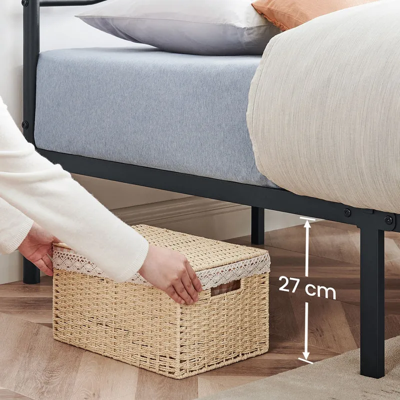Lit 2 personnes en métal cadre de lit 2 places pour matelas de 140 cm x 190 cm lit d'invité pour adulte adolescent montage facile noir 12_0006129