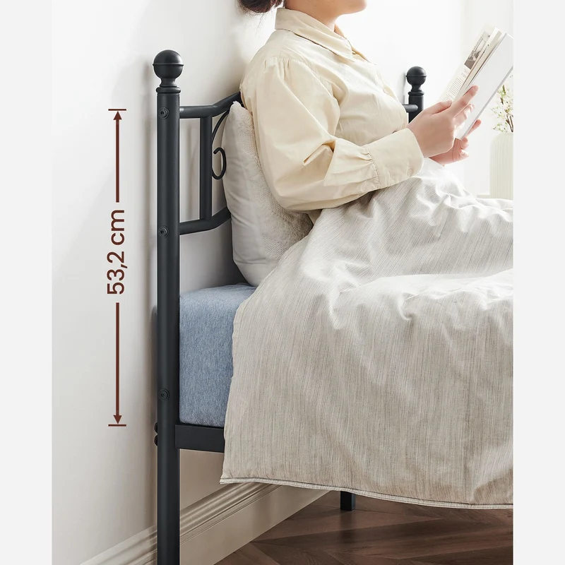 Lit 2 personnes en métal cadre de lit 2 places pour matelas de 140 cm x 190 cm lit d'invité pour adulte adolescent montage facile noir 12_0006129