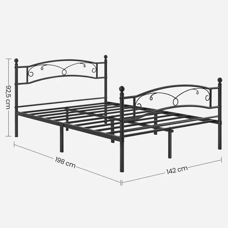 Lit 2 personnes en métal cadre de lit 2 places pour matelas de 140 cm x 190 cm lit d'invité pour adulte adolescent montage facile noir 12_0006129