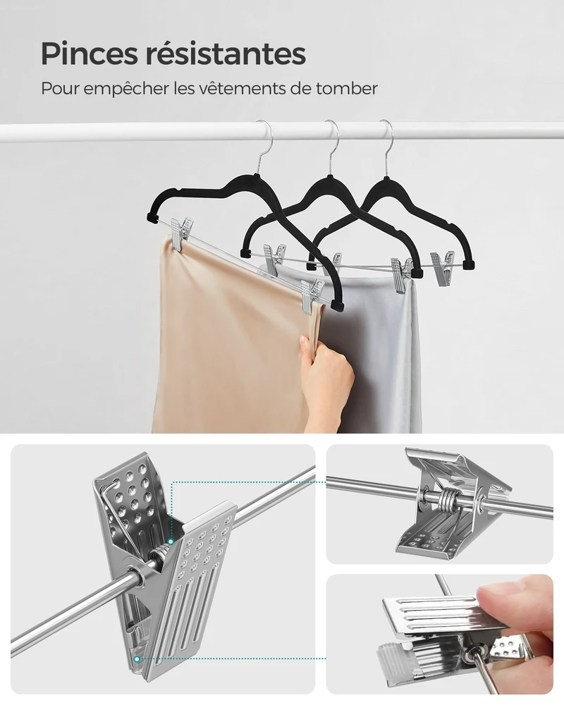 Lot de 12 cintres en velours gain de place 42,5 x 23,5 cm pour costumes manteaux adaptés en plastique noir 12_0010330