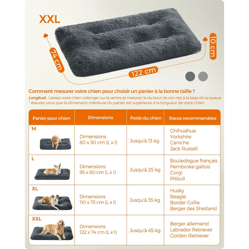 Panier pour chien moelleux lavable 122 x 74 cm épaisseur 10 cm style contemporain en tissu peluche gris foncé 12_0010442