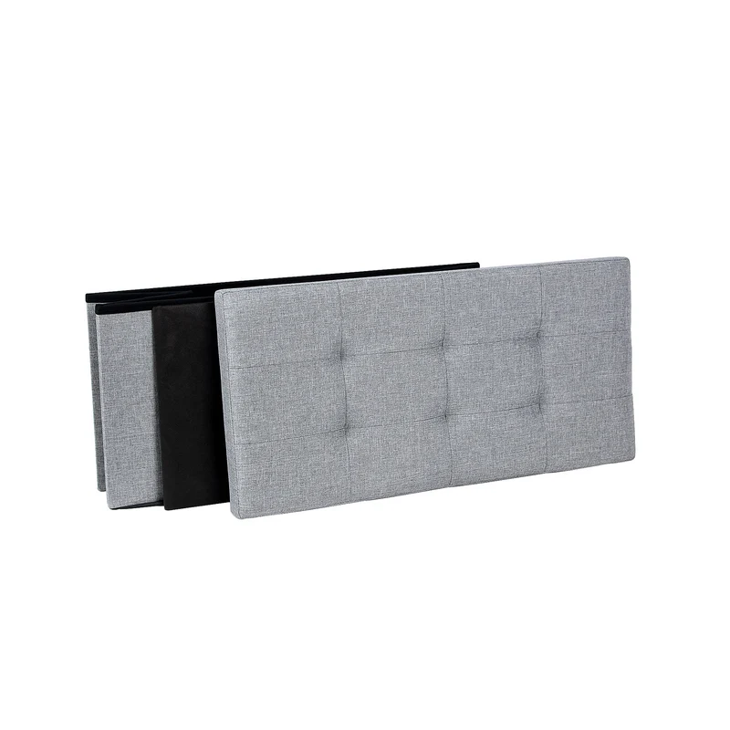 Pouf coffre pliant pratique rangement salon 76 x 38 x 38 cm ambiance moderne en lin gris clair 12_0008464