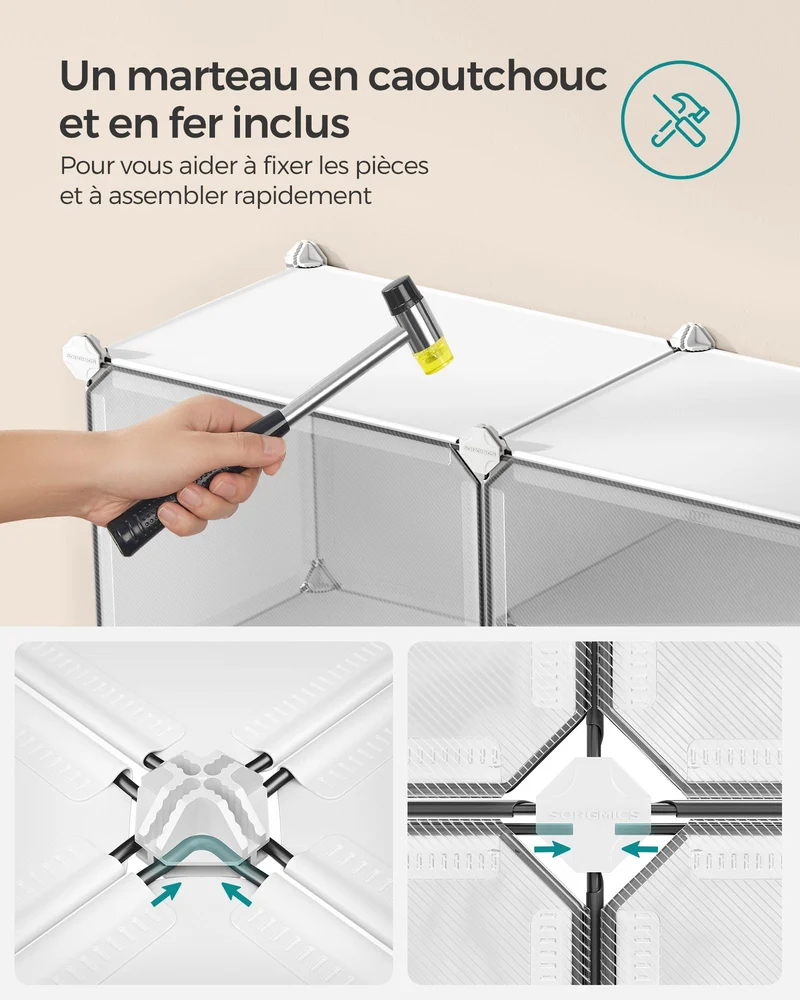 Etagère de rangement modulable 32 x 83 x 63 cm 6 compartiments capacité 32 kg style moderne en plastique blanc 12_0010554