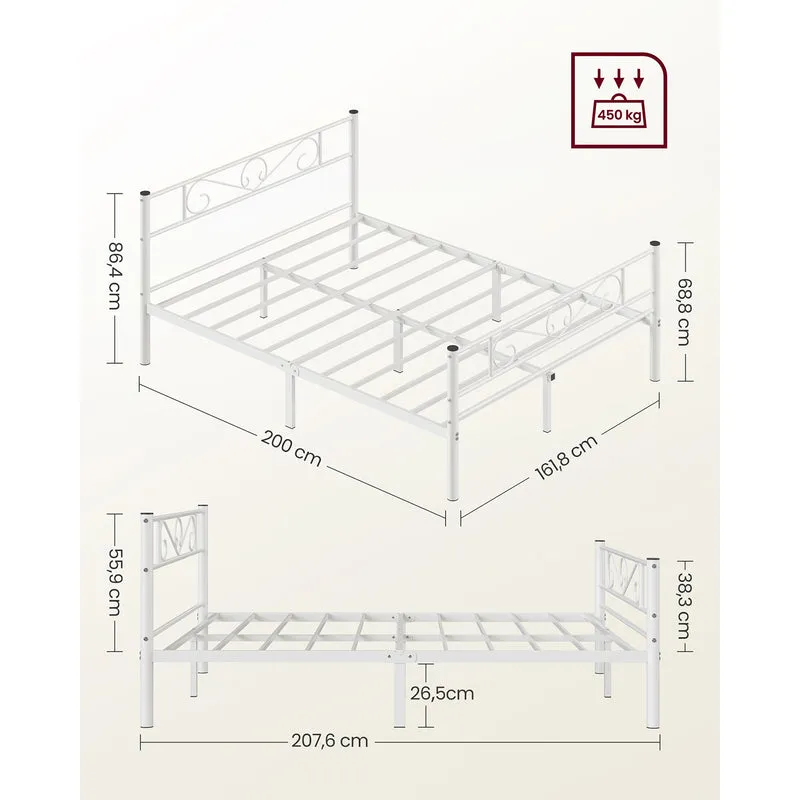 Lit double cadre de lit en métal pour matelas de 140 x 190 cm pour adultes adolescents pas besoin de sommier assemblage simple pour petits espaces noir 12_0006142