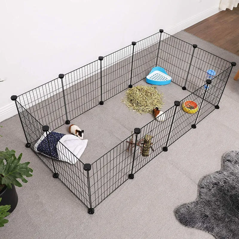 Enclos modulable pour petits animaux intérieur 143 x 73 x 46 cm espace sécurisé personnalisable moderne en métal noir 12_0008704