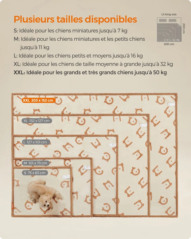 Couverture réversible pour chien protection canapé 203 x 152 cm en tissu polaire beige 12_0010929