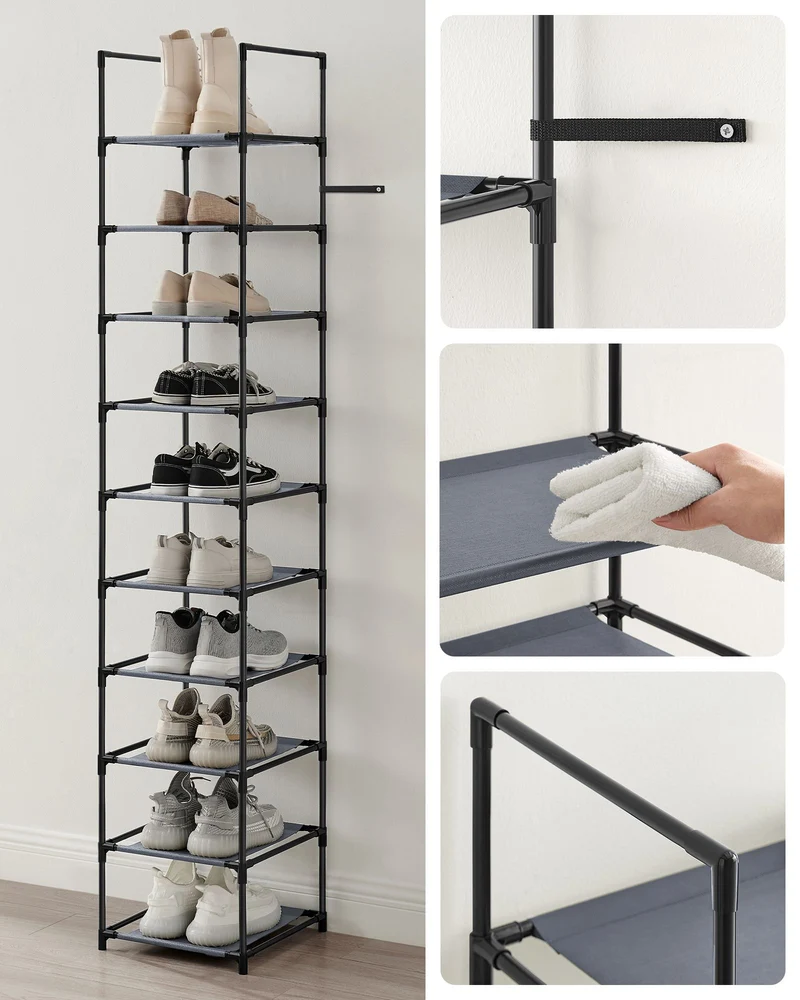 Étagère à chaussures 5 niveaux rangement entrée 33 x 33 x 173 cm en métal gris 12_0010523