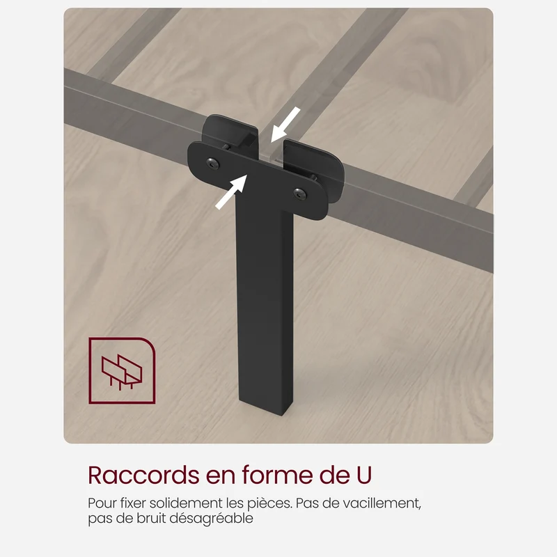 Lit double moderne pour petits espaces 207,6 x 161,8 x 86,4 cm montage facile en métal noir 12_0010091