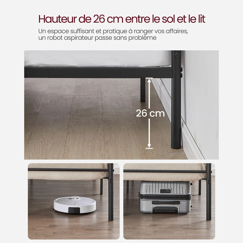 Lit double moderne pour petits espaces 207,6 x 161,8 x 86,4 cm montage facile en métal noir 12_0010091