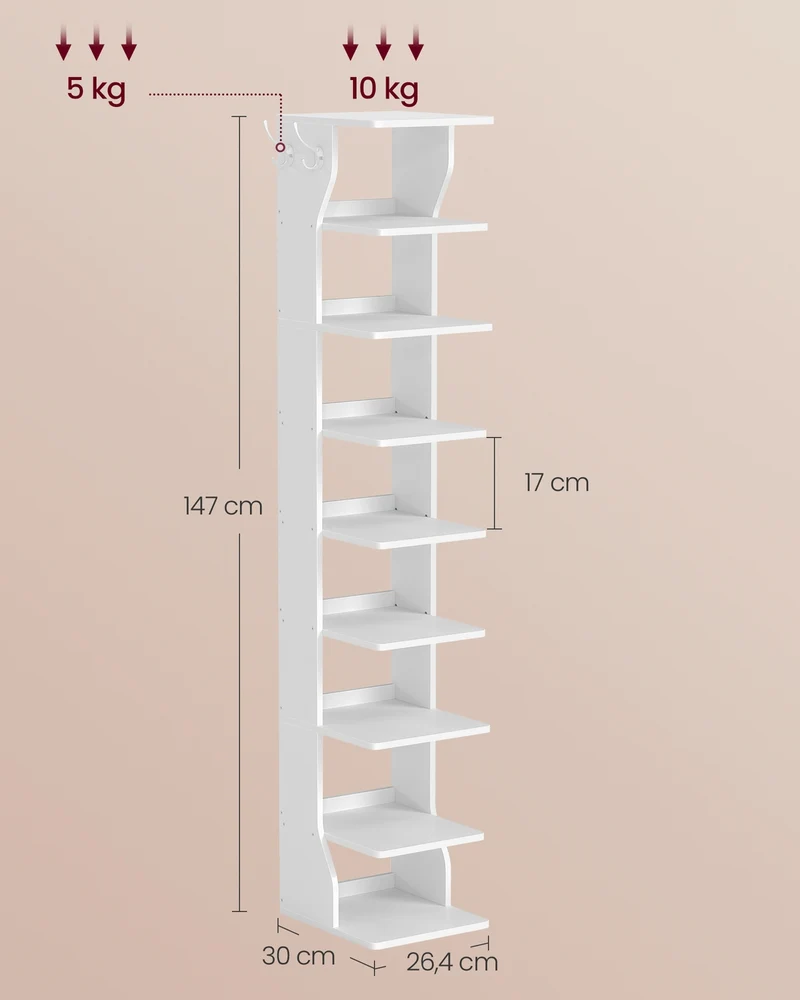 Étagère à chaussures gain de place 30 x 26,4 x 147 cm style contemporain entrée rangement en aggloméré blanc mat 12_0010236