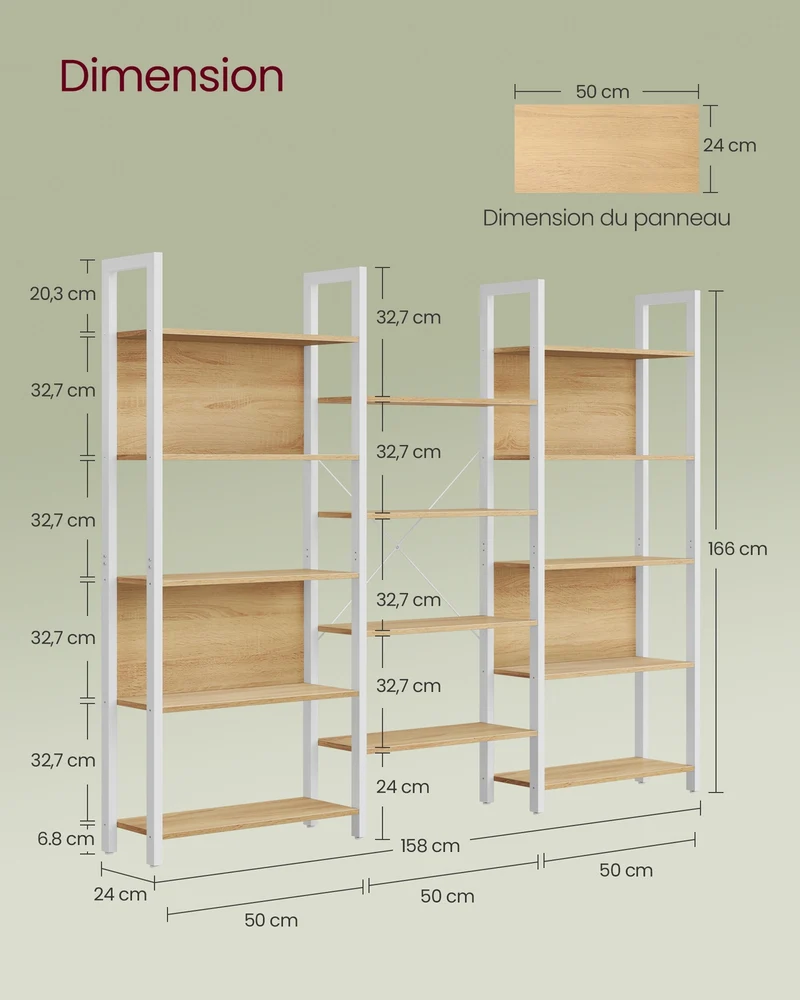 Bibliothèque étagère de rangement 158 x 24 x 166 cm capacité 140 kg style industriel finition mate en aggloméré noir 12_0009840