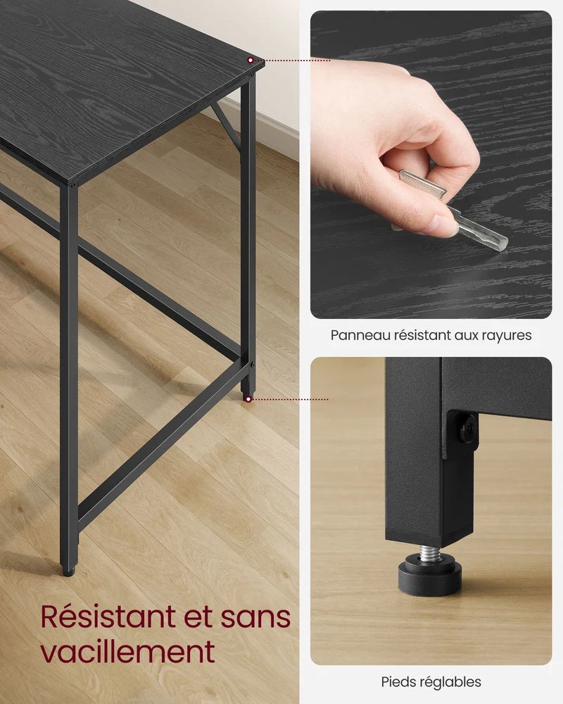 Bureau moderne industriel design 140 x 60 x 76 cm usage bureau salon chambre assemblage simple en aggloméré noir 12_0009277