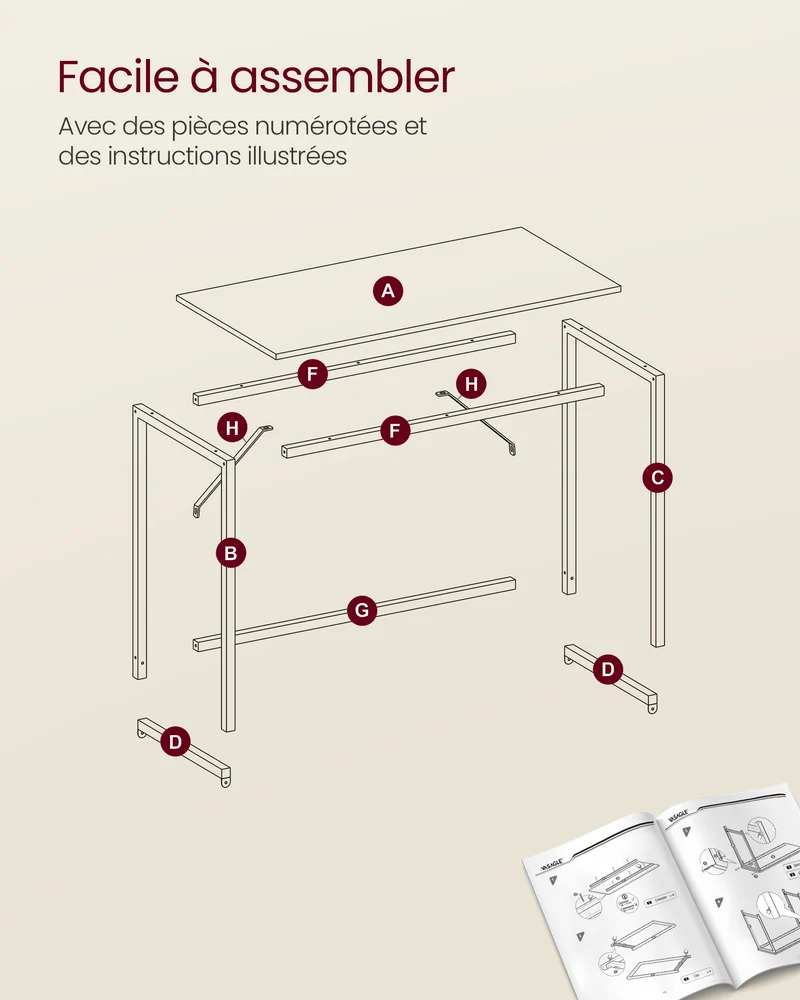 Bureau moderne industriel design 140 x 60 x 76 cm usage bureau salon chambre assemblage simple en aggloméré noir 12_0009277