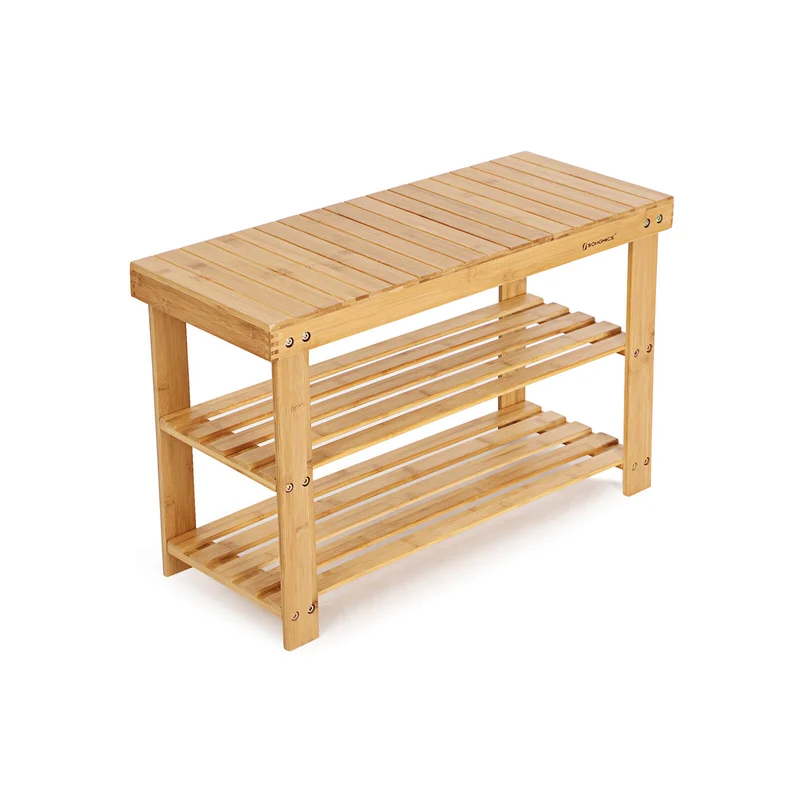 Étagère à chaussures moderne 70 x 28 x 45 cm 3 niveaux gain de place entrée salon en bambou naturel 12_0008451
