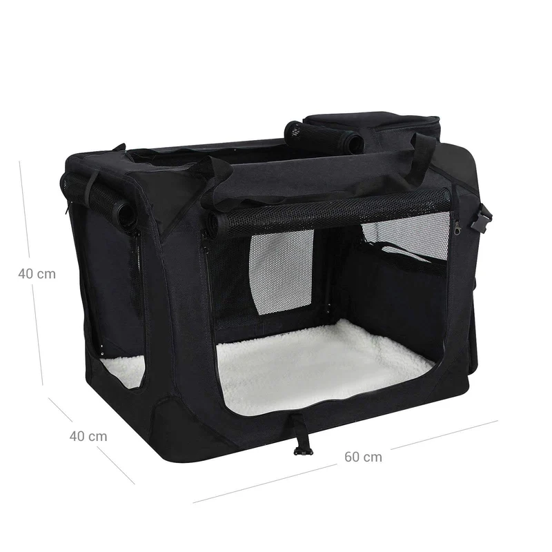 Cage de transport pliable pour animaux domestiques 60 x 40 x 40 cm avec matelas confortable en tissu oxford bleu foncé 12_0008445