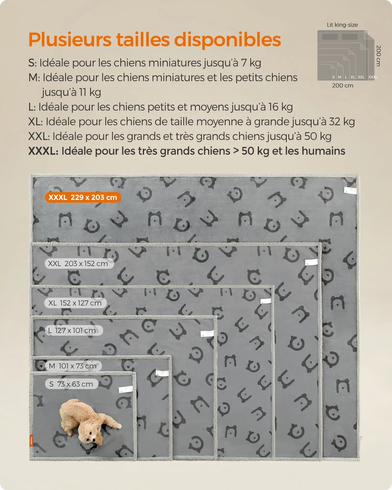 Couverture réversible pour animaux 229 x 203 cm protection canapé lit lavable en machine style moderne en tissu polaire gris 12_0010336