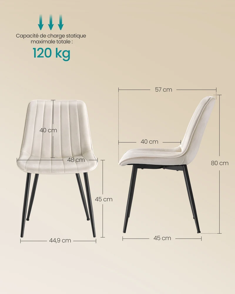 Lot de 6 chaises de salle à manger ergonomiques avec dossier 57 x 48 x 80 cm confort optimal style contemporain en polyester beige cappuccino 12_0012772