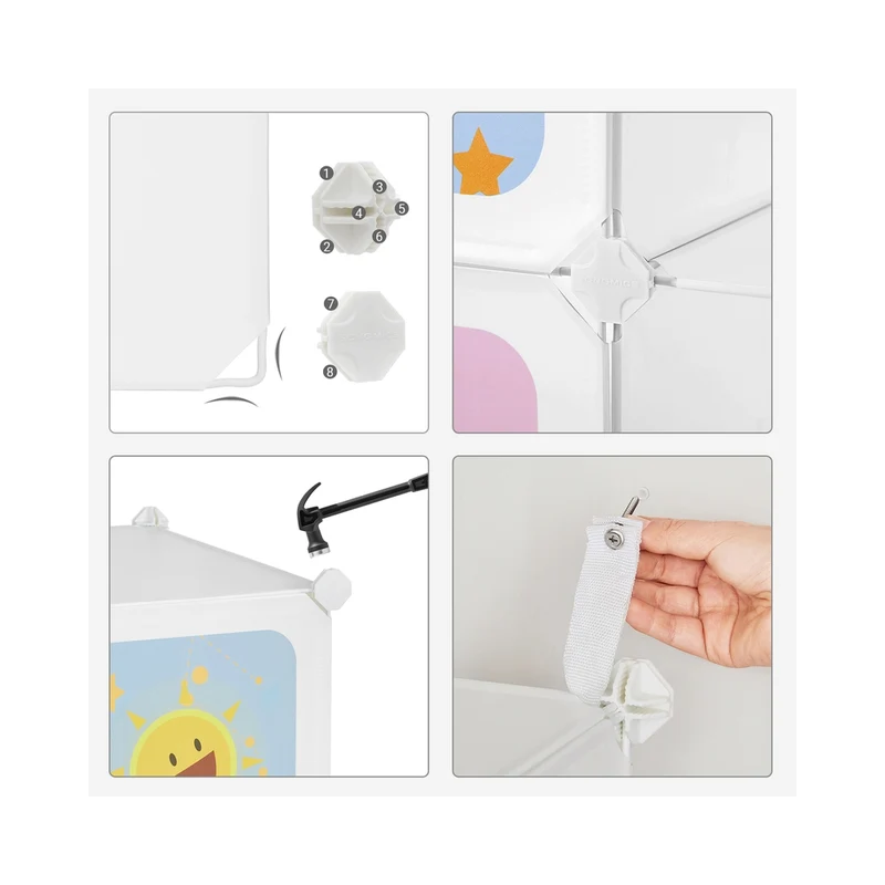 Armoire modulable en rangement enfant 123 x 41 x 123 cm avec 16 cubes empilables design épuré en plastique blanc 12_0011925
