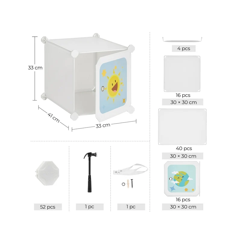 Armoire modulable en rangement enfant 123 x 41 x 123 cm avec 16 cubes empilables design épuré en plastique blanc 12_0011925