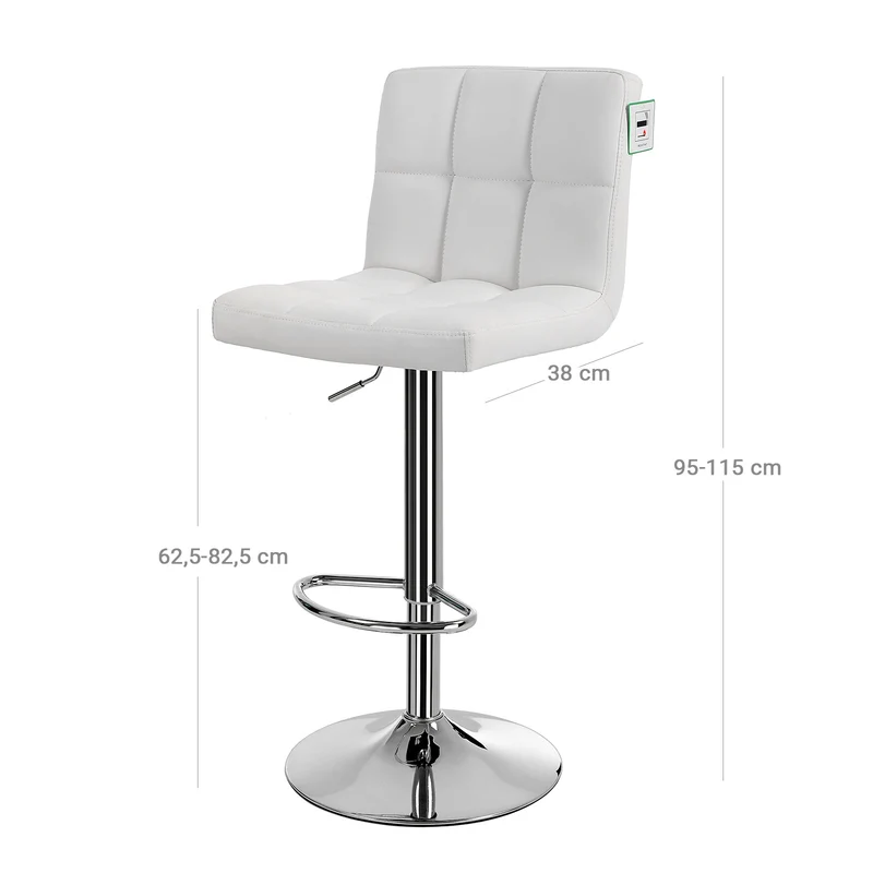 Lot de 2 tabourets de bar réglables confortables design moderne 38 x 44,5 x 95-115 cm en PU blanc 12_0008955