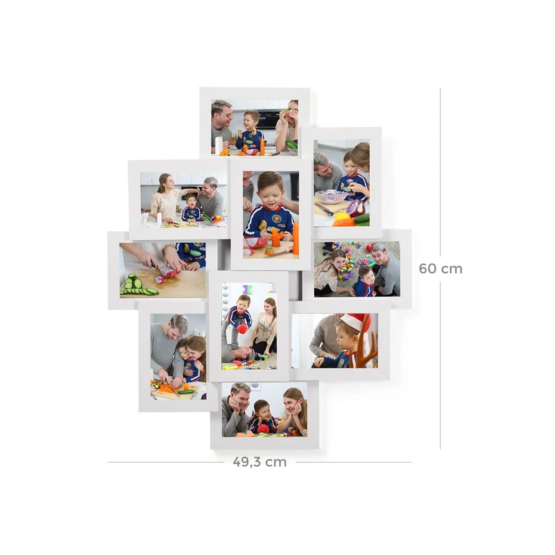 Cadre photo pêle-mêle mural pour 10 photos 60 x 3,6 x 49,3 cm en MDF blanc 12_0008482
