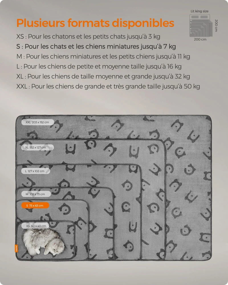 Lot de 3 couvertures pour animaux lavables 152 x 127 cm confortables style moderne en flanelle gris 12_0011816