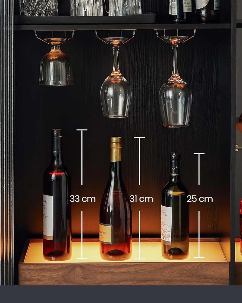 Meuble bar moderne avec éclairage intégré rangement pour vin 42 x 88 x 105 cm en panneau d'aggloméré noir boisé 12_0011494