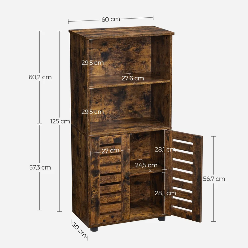 Bibliothèque étagère de rangement réglable hauteur 60 x 30 x 125 cm avec 2 compartiments ouverts style rustique en aggloméré marron 12_0010978