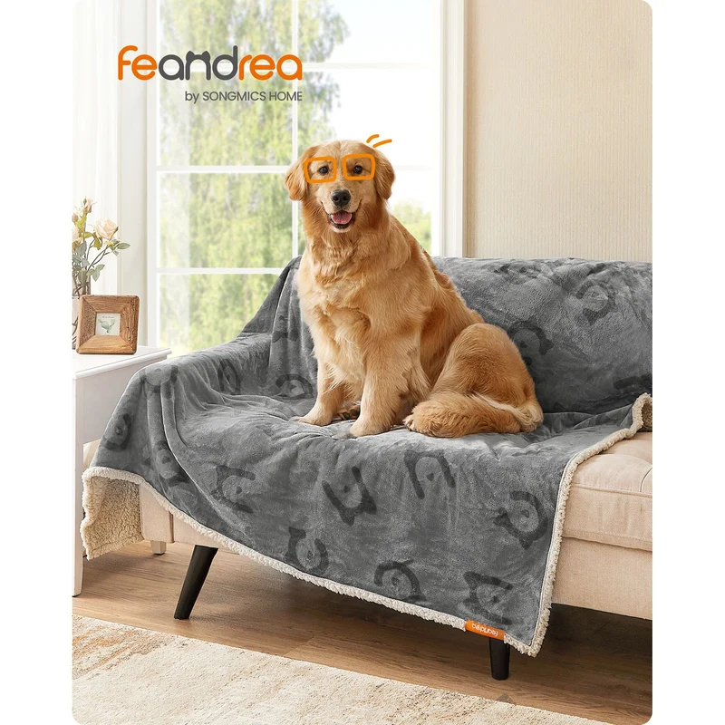 Couverture réversible pour animaux 203 x 152 cm protection canapé lit lavable en machine design moderne en tissu polaire gris 12_0011049