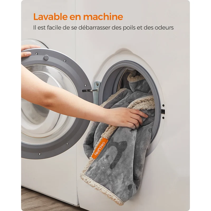 Couverture réversible pour animaux 203 x 152 cm protection canapé lit lavable en machine design moderne en tissu polaire gris 12_0011049