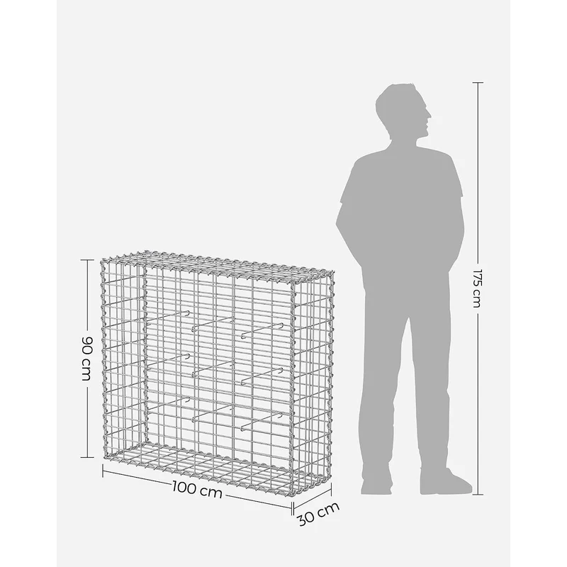 Lot de 5 gabions en acier galvanisé pour décoration de jardin 100 x 50 x 30 cm maille 5 x 10 cm en métal argent 12_0010383