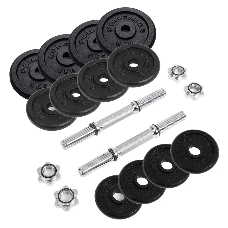 Lot de 2 haltères courts en fonte pour musculation complète 30 x 15 x 15 cm ergonomiques design noir 12_0009131