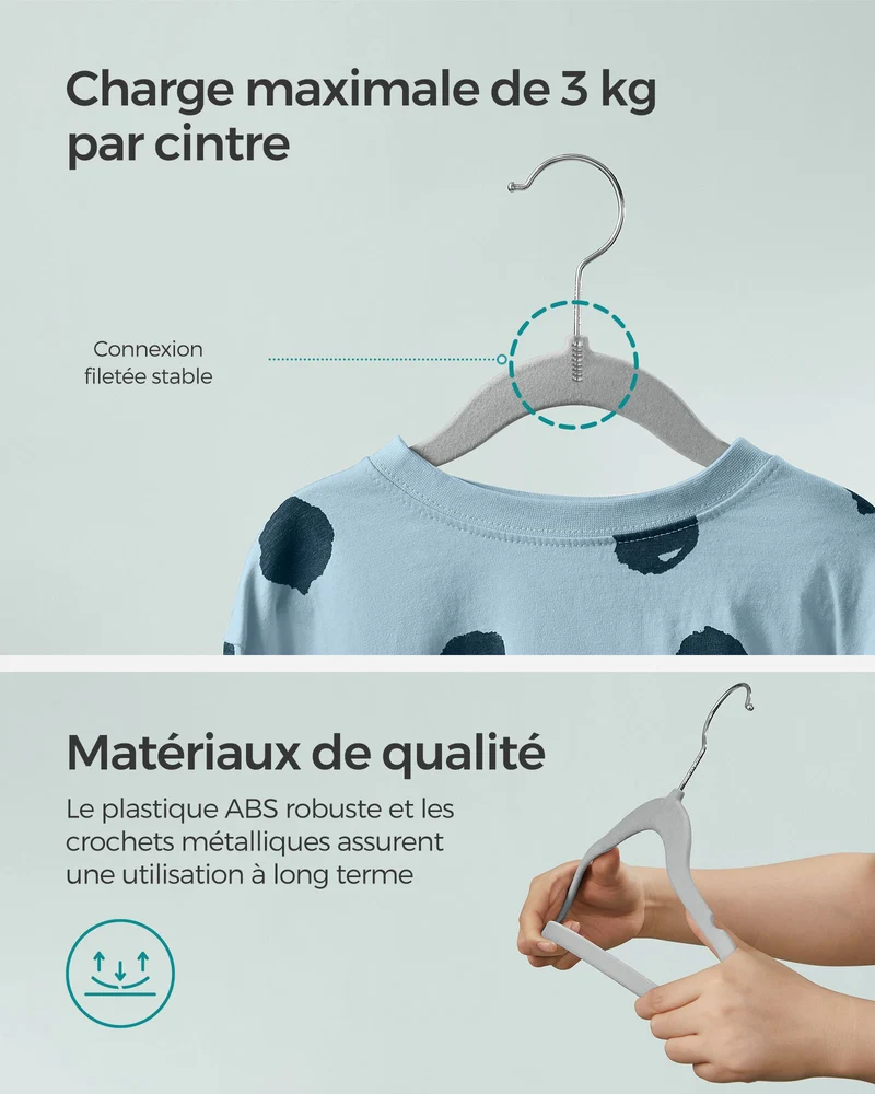 Cintres enfants lot de 50 en velours avec crochets antiglisse modèle enfant pour jupes robes pantalons t-shirts gris 12_0005099