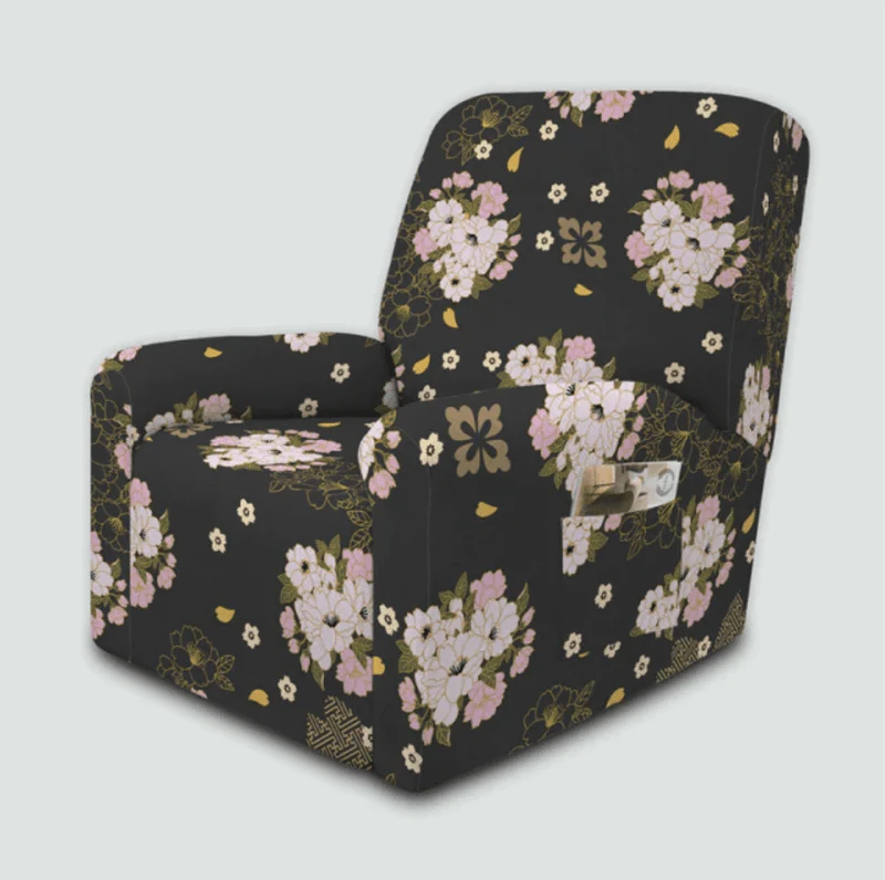 Housse fauteuil Fleurie Noir