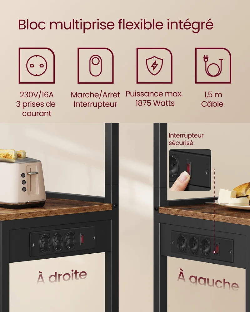 Étagère de cuisine moderne avec espace pour micro-ondes et porte essuie-tout 40 x 80 x 140 cm en aggloméré noir 12_0012447